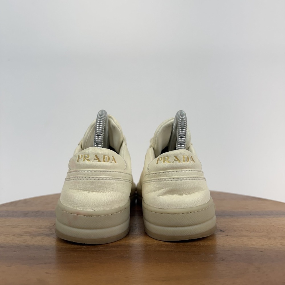 Womens‎ Prada Downtown Ivory Leather Comfort Casual Sneakers Shoes Size 37 GUC - Picture 6 of 11